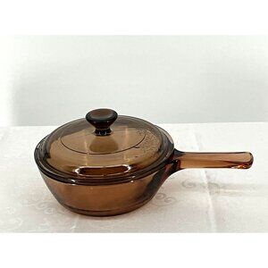 Vintage Corning Visions Amber Glass Saucepan With Lid .5 Liter‎